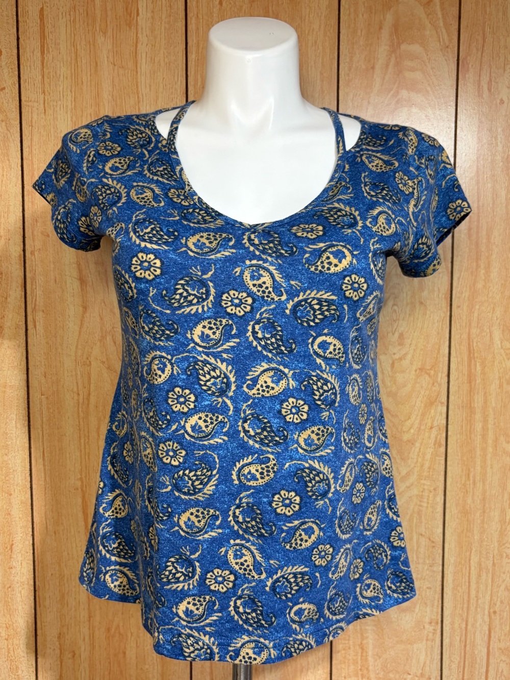 Chaps Blue Paisley Short-Sleeve Scoop Neck  Blouse SZ - L